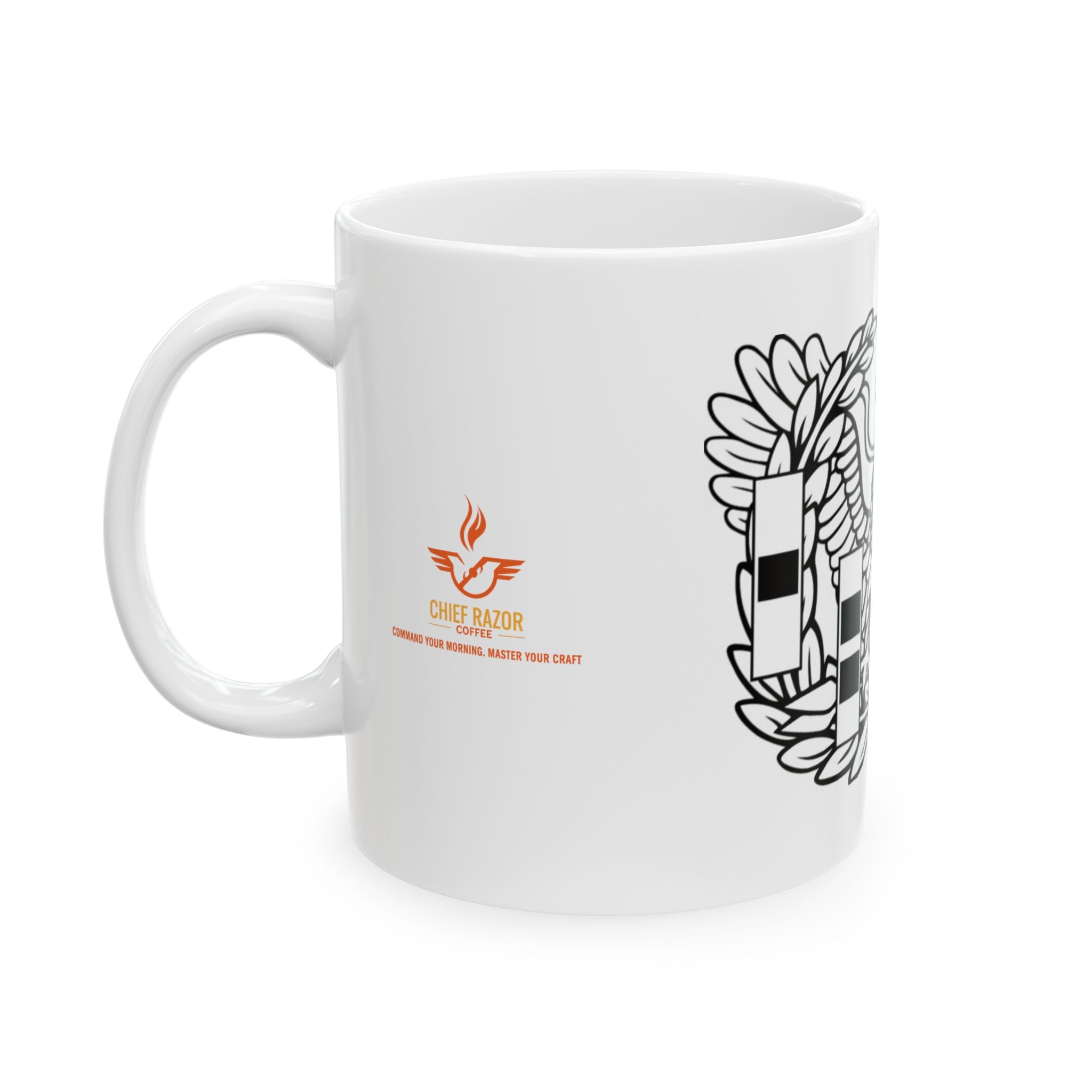 Eagle Crest Ceramic Mug — Black Line Art Heraldic Emblem (11oz & 15oz)