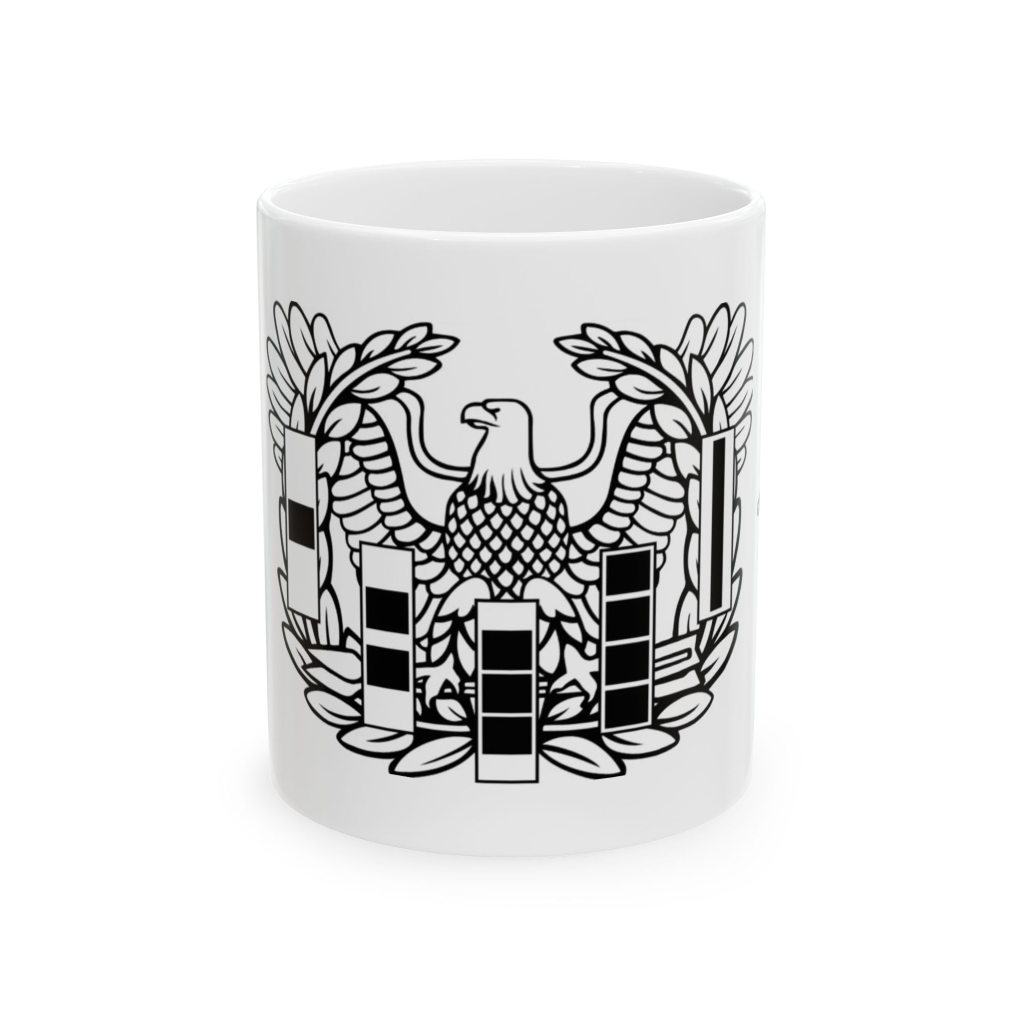 Eagle Crest Ceramic Mug — Black Line Art Heraldic Emblem (11oz & 15oz)