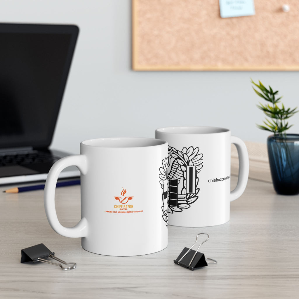 Eagle Crest Ceramic Mug — Black Line Art Heraldic Emblem (11oz & 15oz)