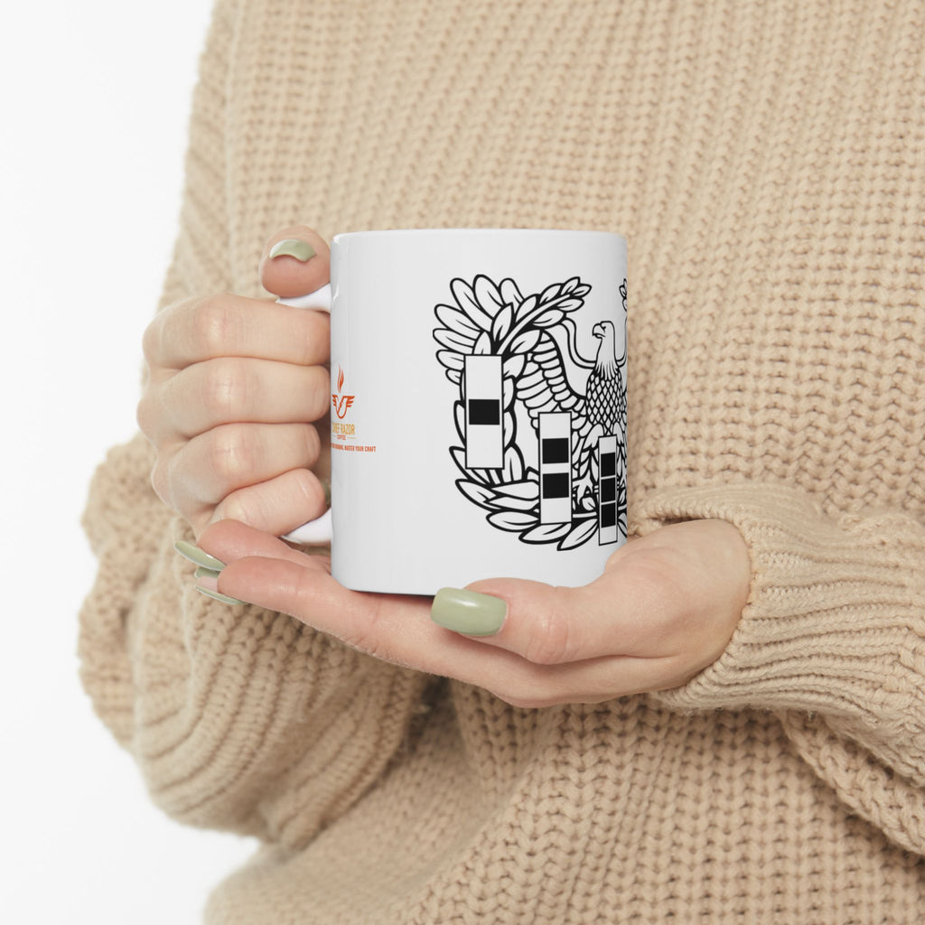 Eagle Crest Ceramic Mug — Black Line Art Heraldic Emblem (11oz & 15oz)